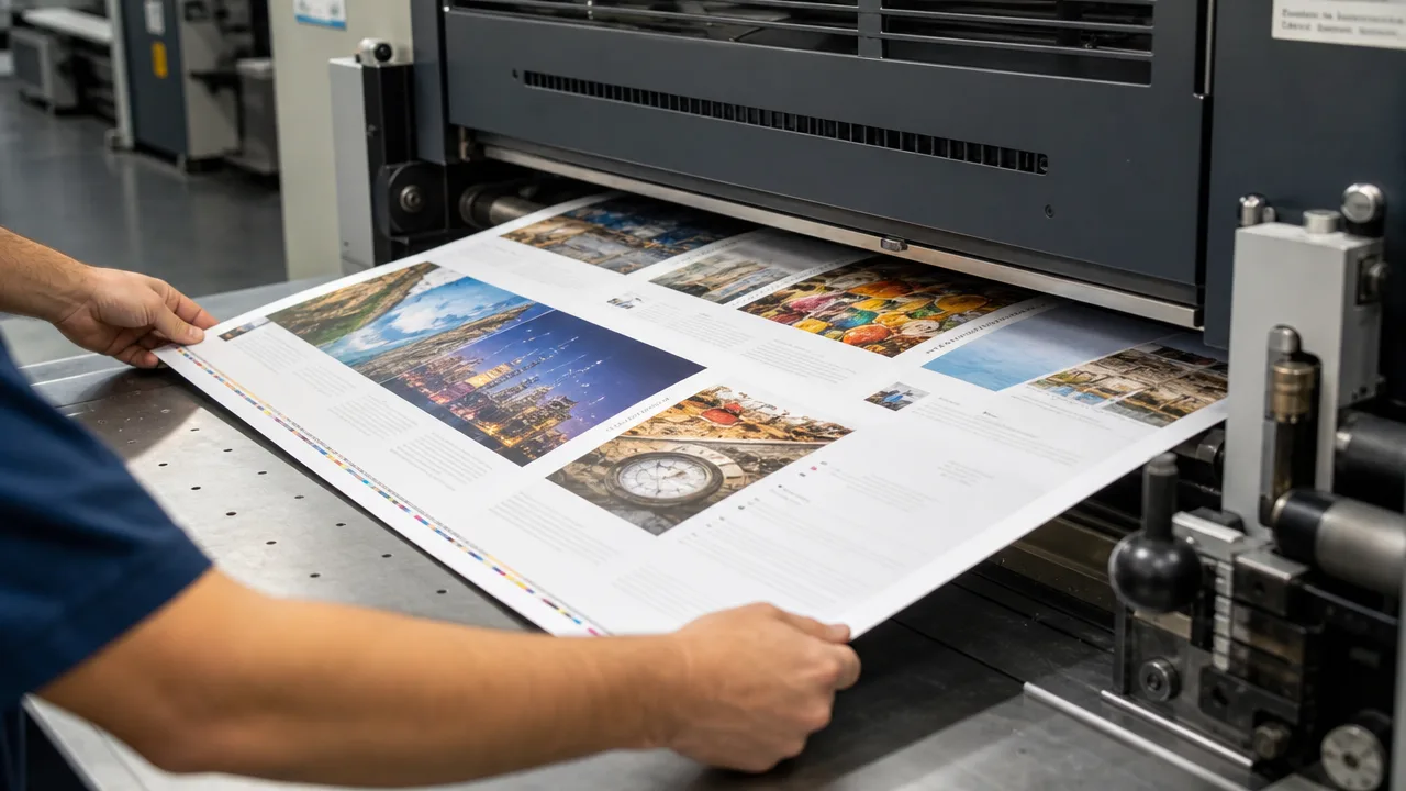 Heidelberg B2 litho press - colour sheet inspection at Fretwell, Keighley